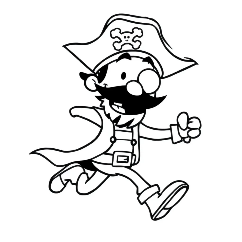 Pirates a friendly pirate running — easy pirates coloring page (ages 2–5)