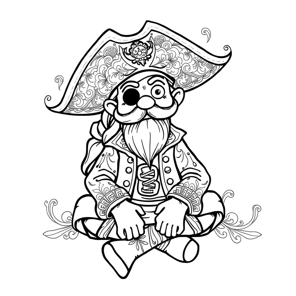 Pirates a friendly pirate sitting — detailed pirates coloring page (ages 9+ & adults)