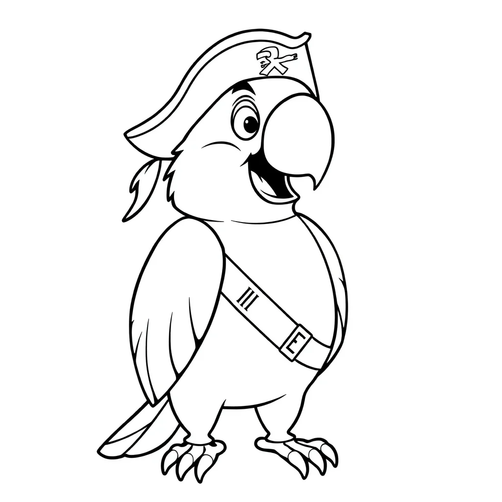Pirates a pirate parrot — easy pirates coloring page (ages 2–5)
