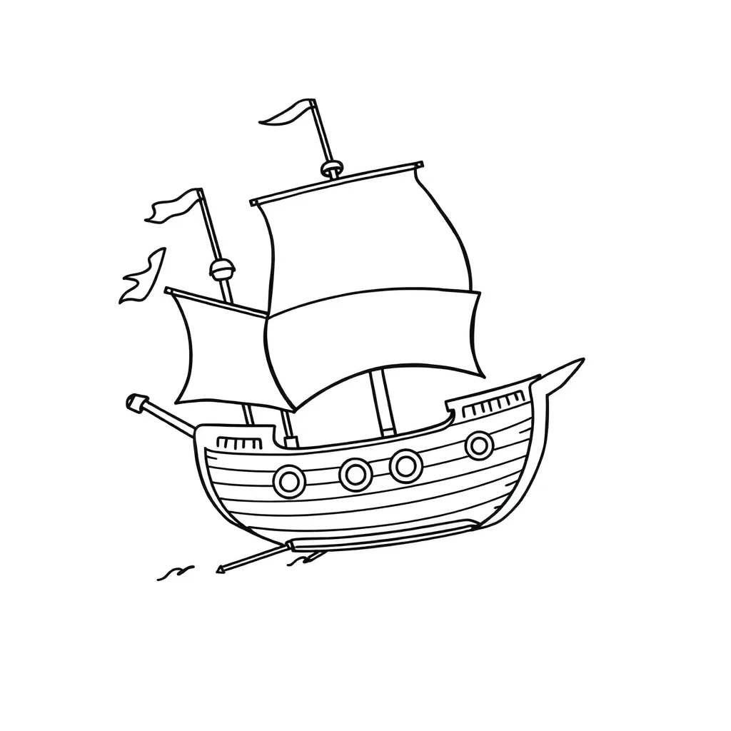 Pirates a pirate ship flying — easy pirates coloring page (ages 2–5)