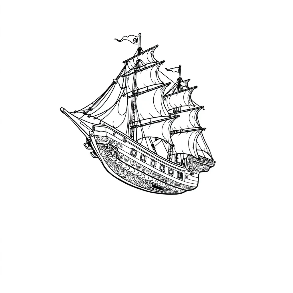 Pirates a pirate ship leaping mid air — detailed pirates coloring page (ages 9+ & adults)
