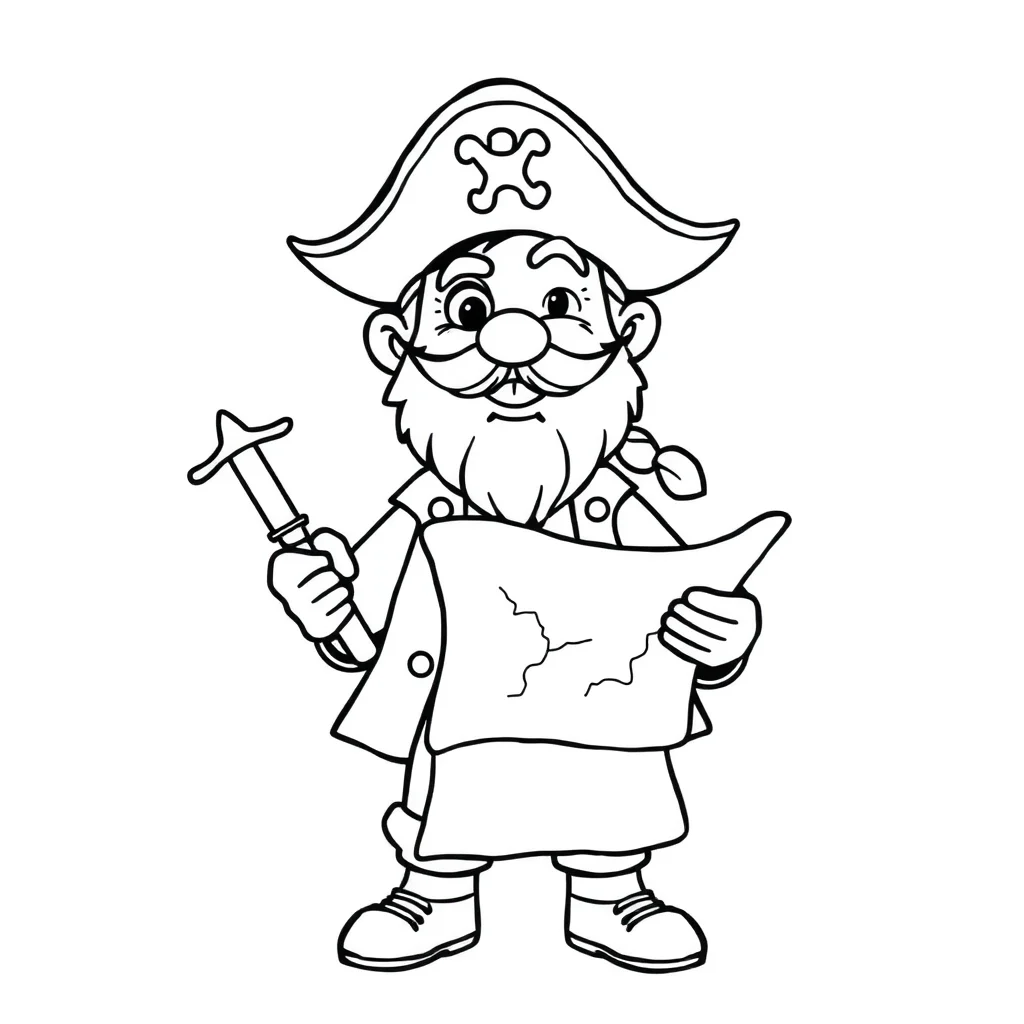Pirates a pirate with a map — easy pirates coloring page (ages 2–5)