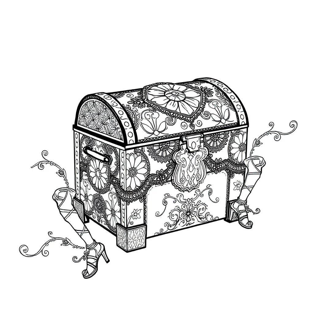 Pirates a treasure chest dancing — detailed pirates coloring page (ages 9+ & adults)