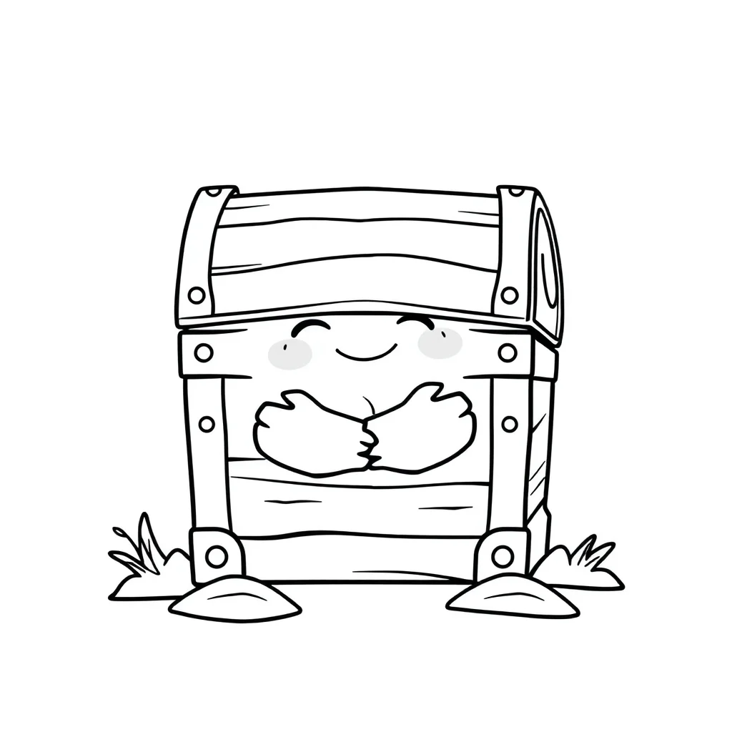 Pirates a treasure chest hugging a friend — easy pirates coloring page (ages 2–5)