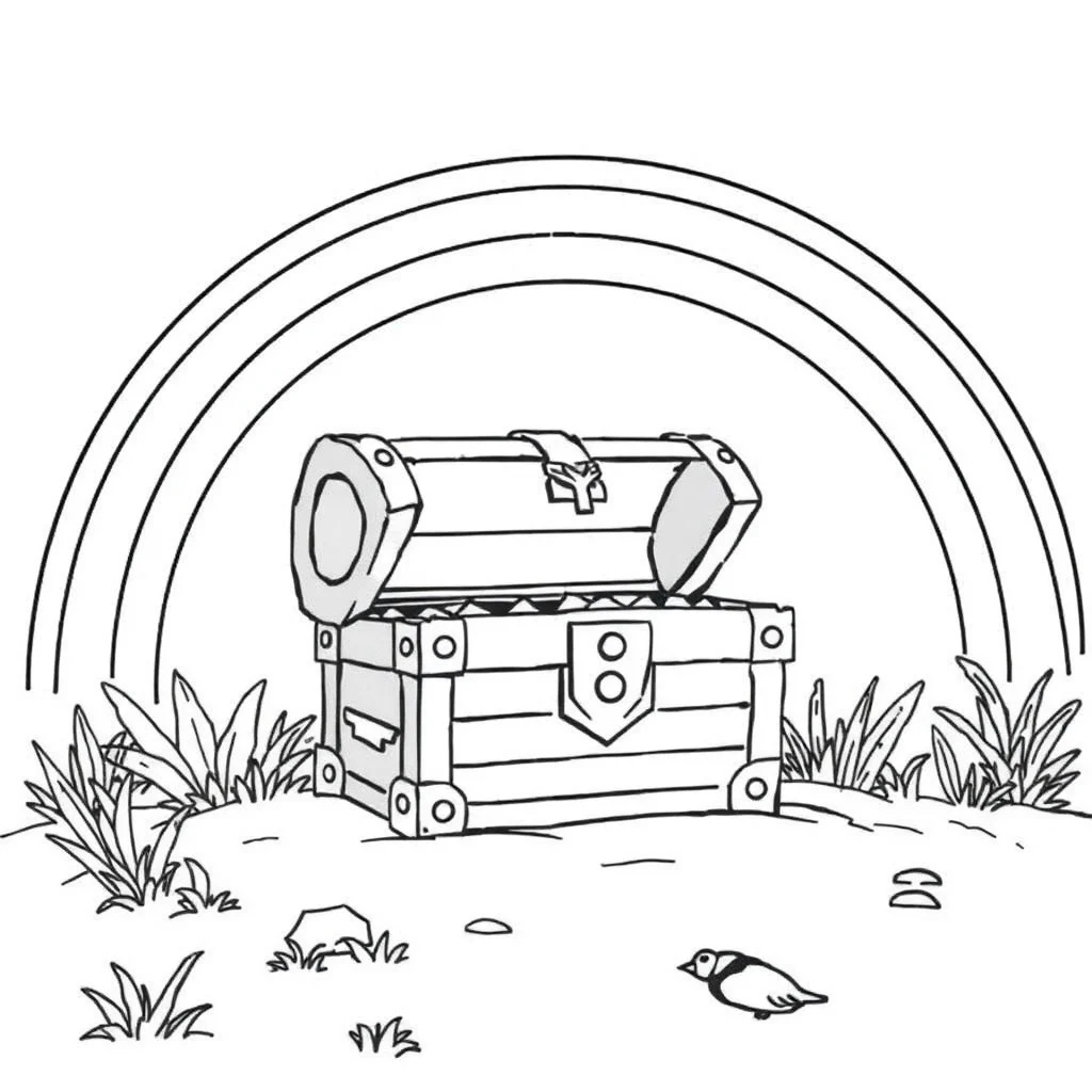Pirates a treasure chest under a rainbow — classic pirates coloring page (ages 5–10)