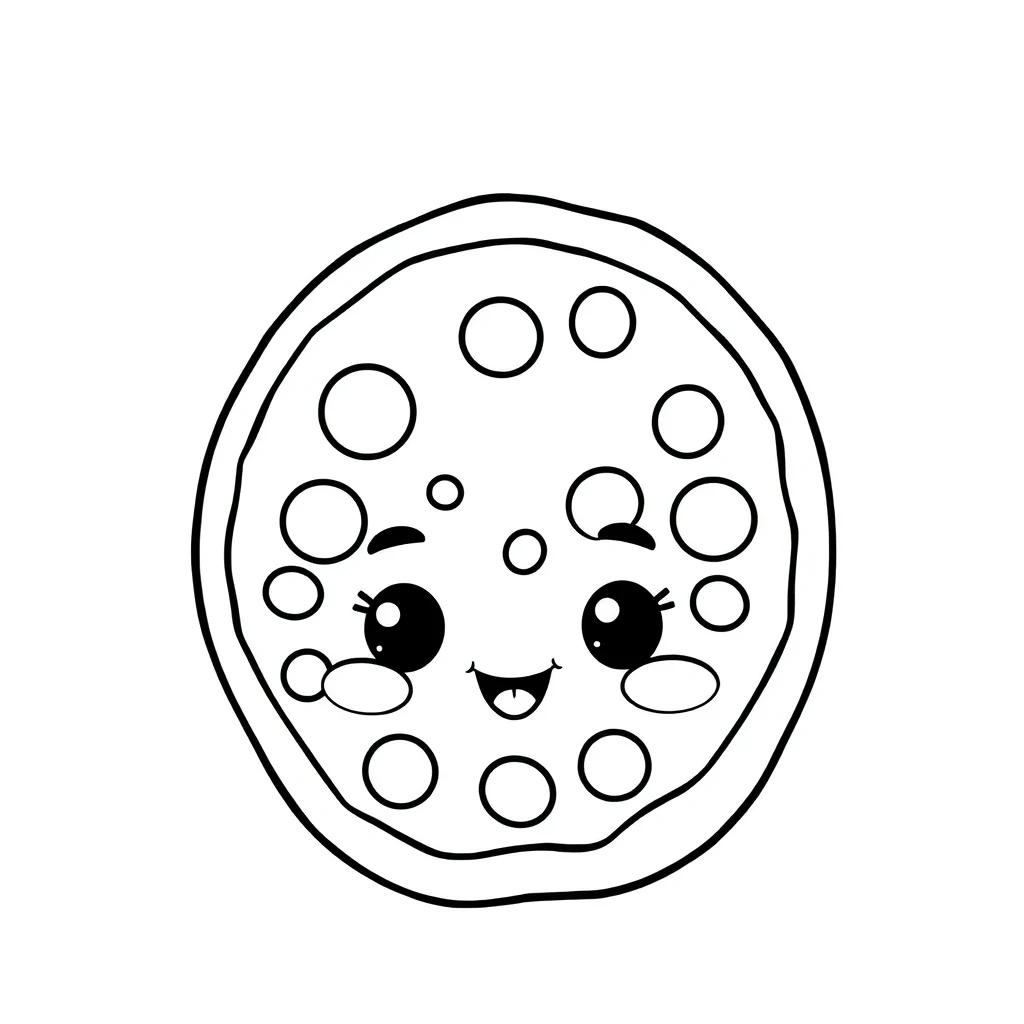 Pizza a cute pizza with a face — easy pizza coloring page (ages 2–5)