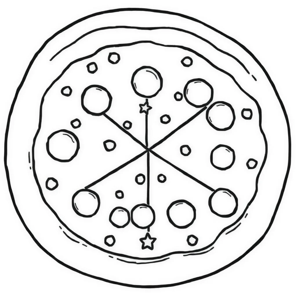 Pizza a whole pizza — easy pizza coloring page (ages 2–5)