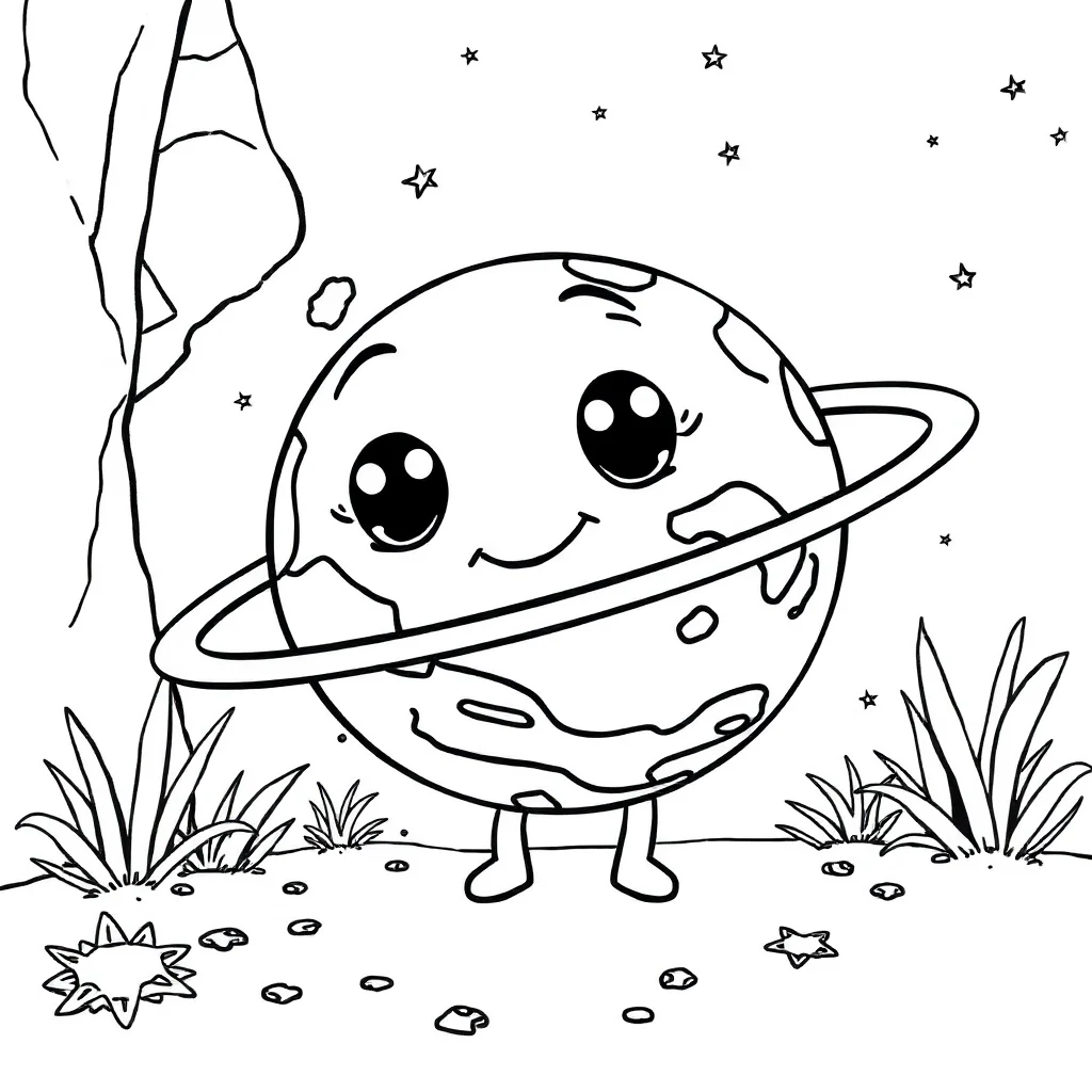 Planets a cute planet peeking from behind something — classic planets coloring page (ages 5–10)