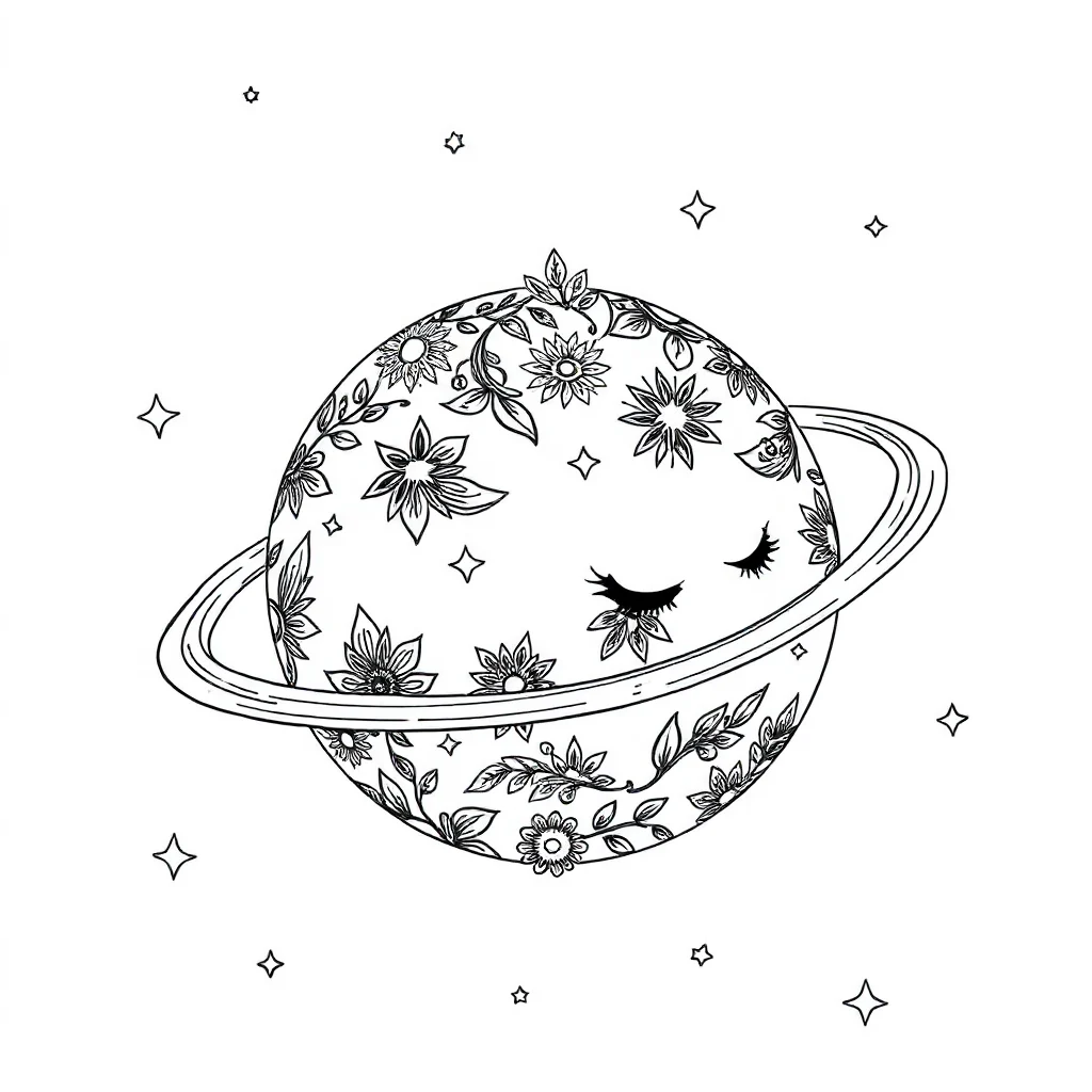 Planets a cute planet sleeping curled up — detailed planets coloring page (ages 9+ & adults)
