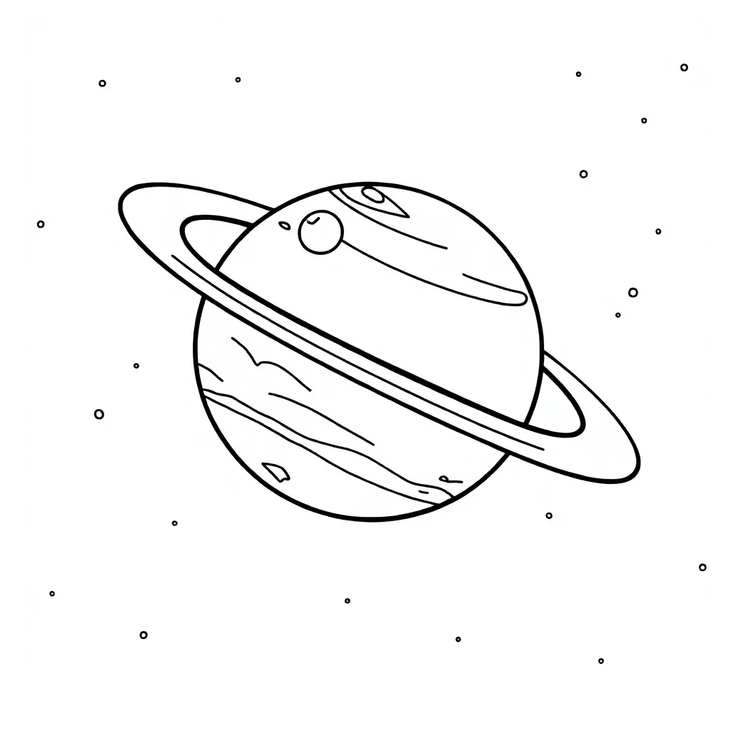 Planets a planet with rings running — easy planets coloring page (ages 2–5)