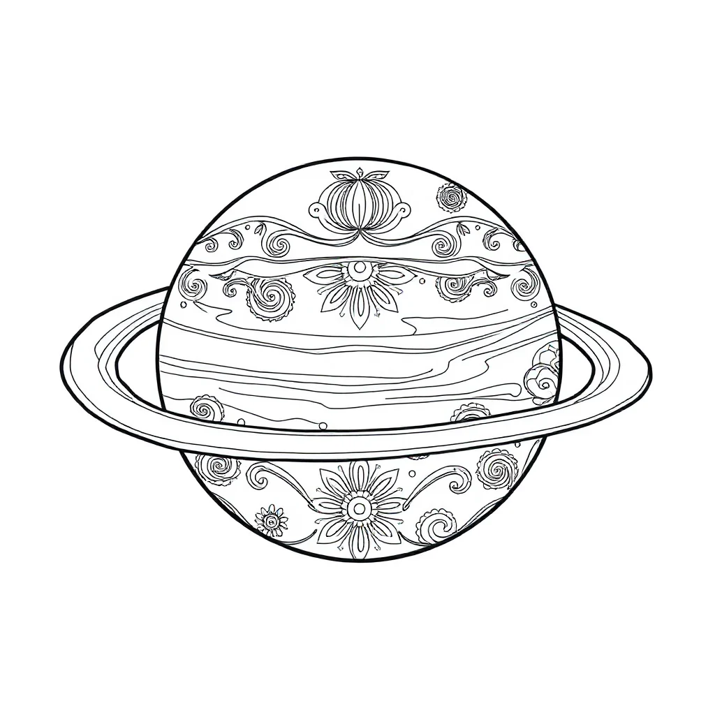 Planets a planet with rings sitting — detailed planets coloring page (ages 9+ & adults)