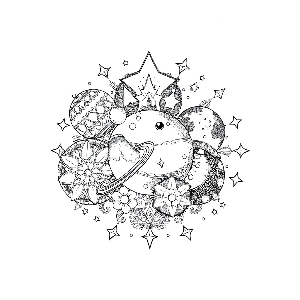 Planets planets and stars dancing — detailed planets coloring page (ages 9+ & adults)