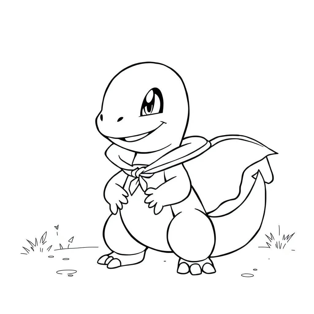Pokemon a cute charmander pokemon in a superhero cape — classic pokemon coloring page (ages 5–10)