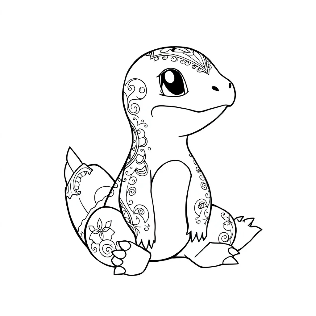 Pokemon a cute charmander pokemon sitting — detailed pokemon coloring page (ages 9+ & adults)