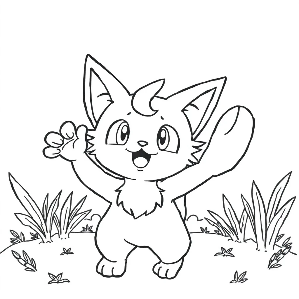 Pokemon a meowth pokemon waving — classic pokemon coloring page (ages 5–10)