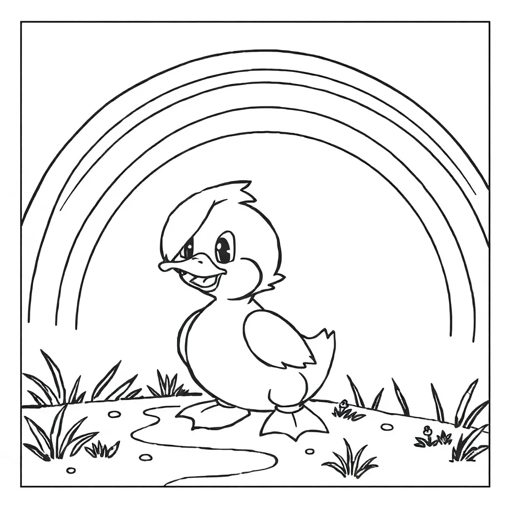 Pokemon a psyduck pokemon under a rainbow — classic pokemon coloring page (ages 5–10)