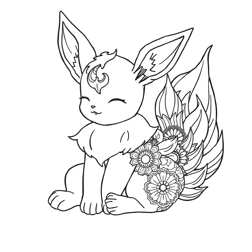 Pokemon an eevee pokemon sitting sleeping curled up — detailed pokemon coloring page (ages 9+ & adults)
