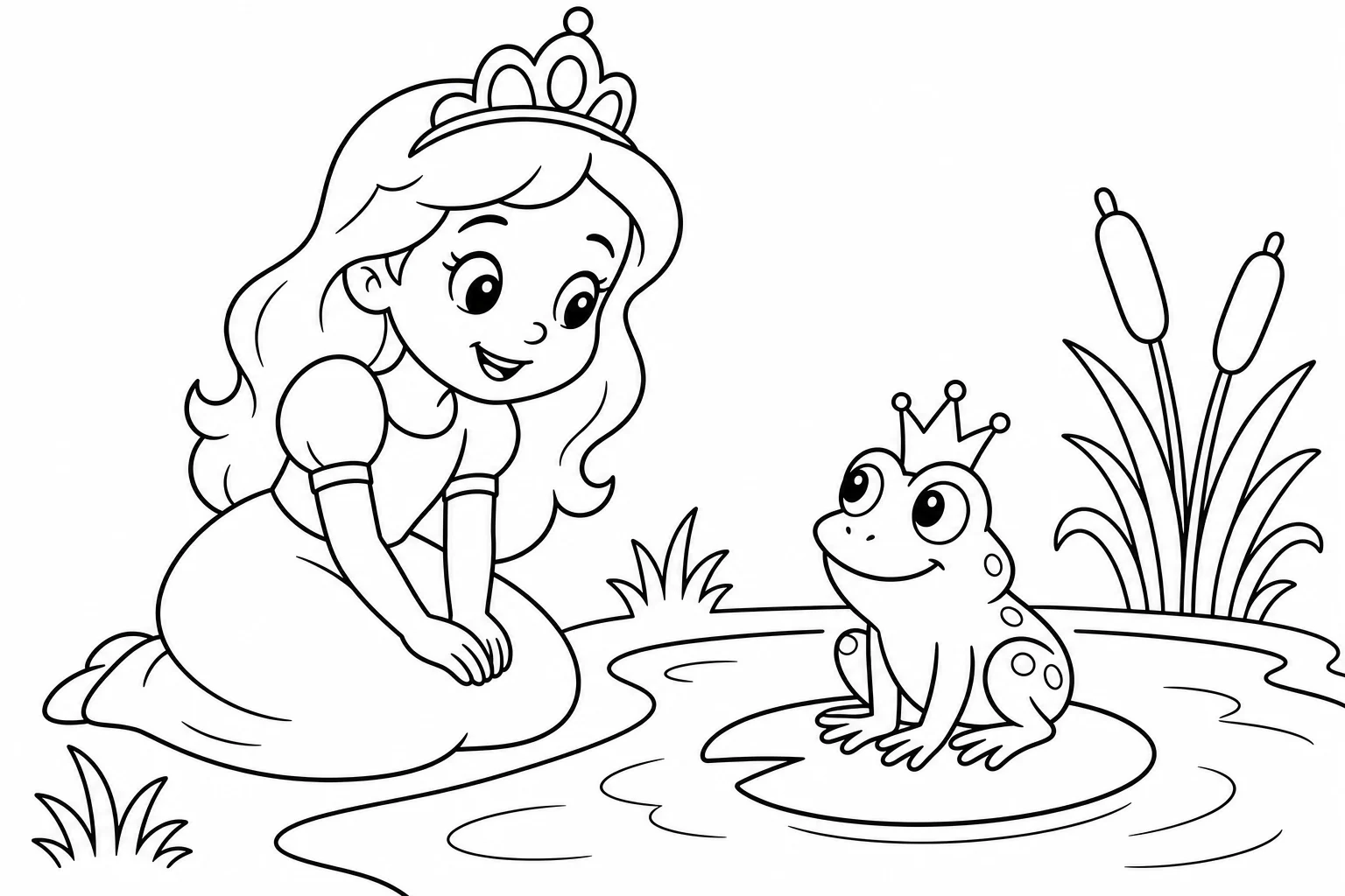 Princesses frog prince — easy princesses coloring page (ages 2–5)