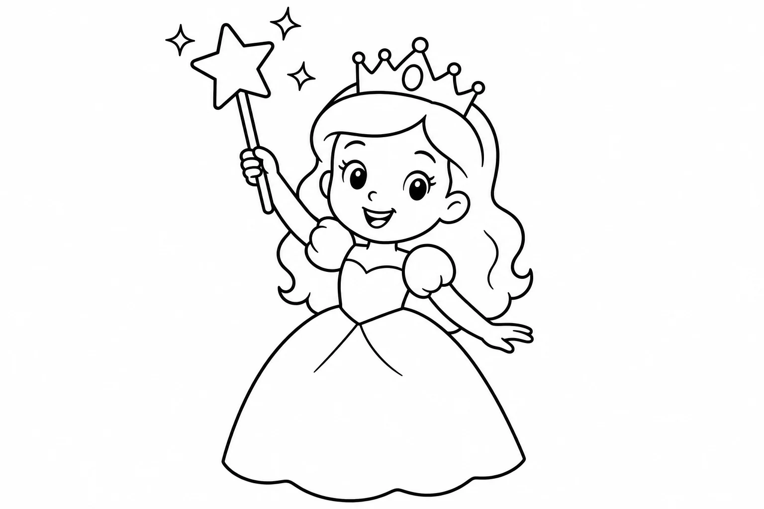 Princesses magic wand — easy princesses coloring page (ages 2–5)