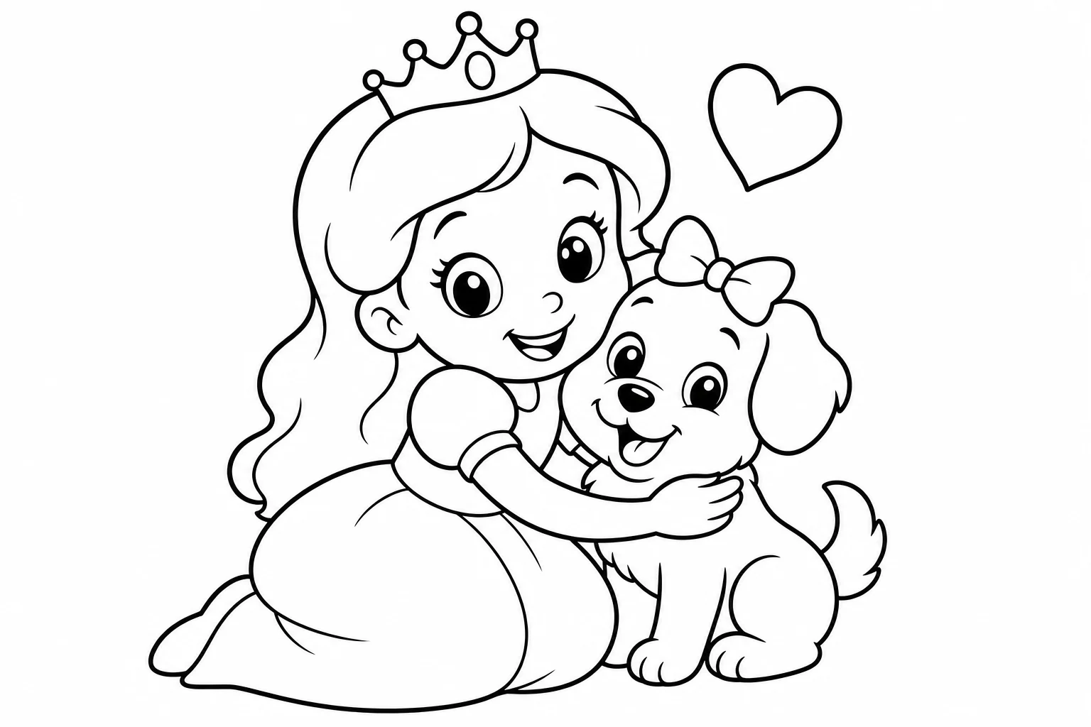 Princesses puppy friend — easy princesses coloring page (ages 2–5)