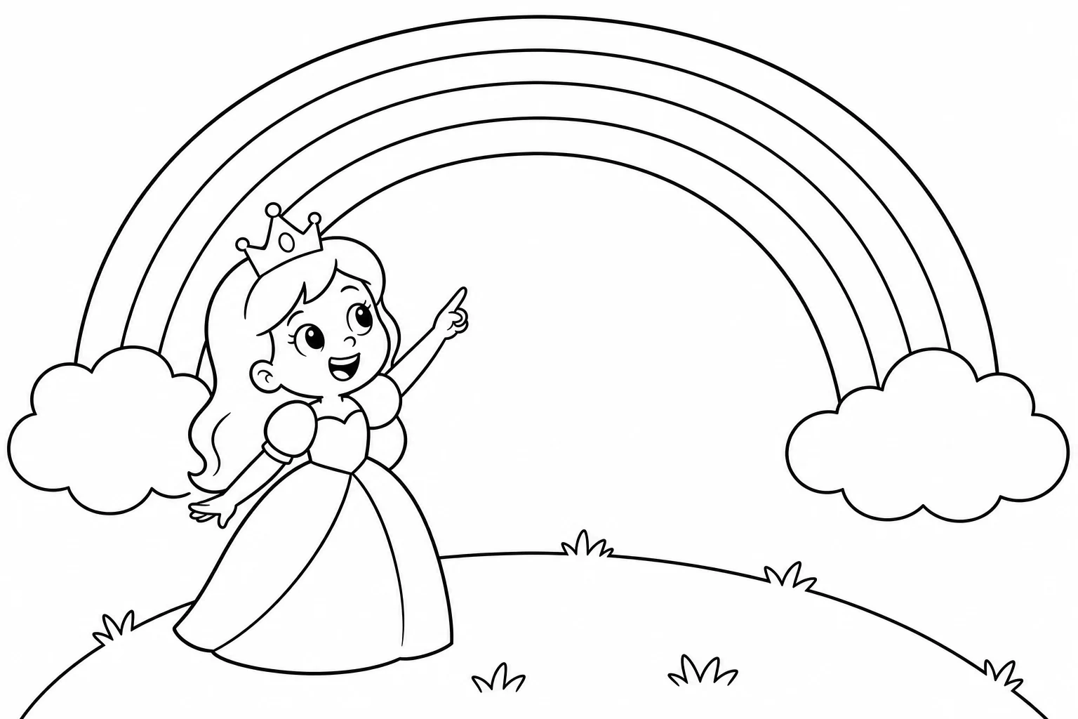 Princesses rainbow — easy princesses coloring page (ages 2–5)