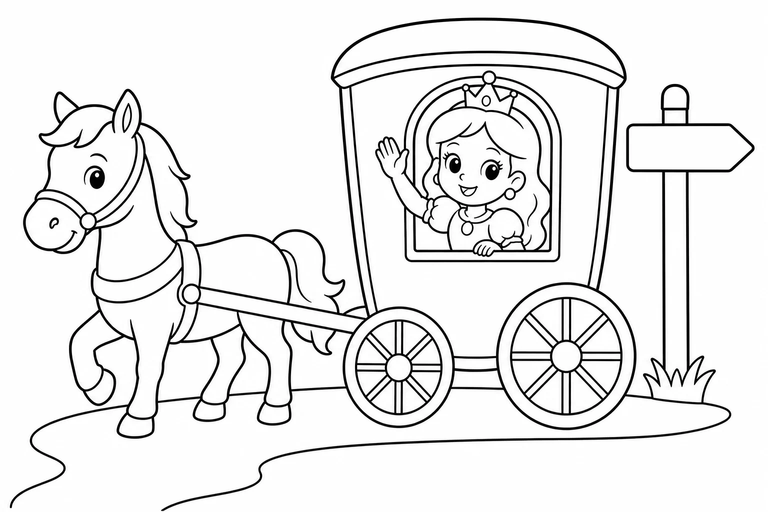 Princesses royal carriage — easy princesses coloring page (ages 2–5)