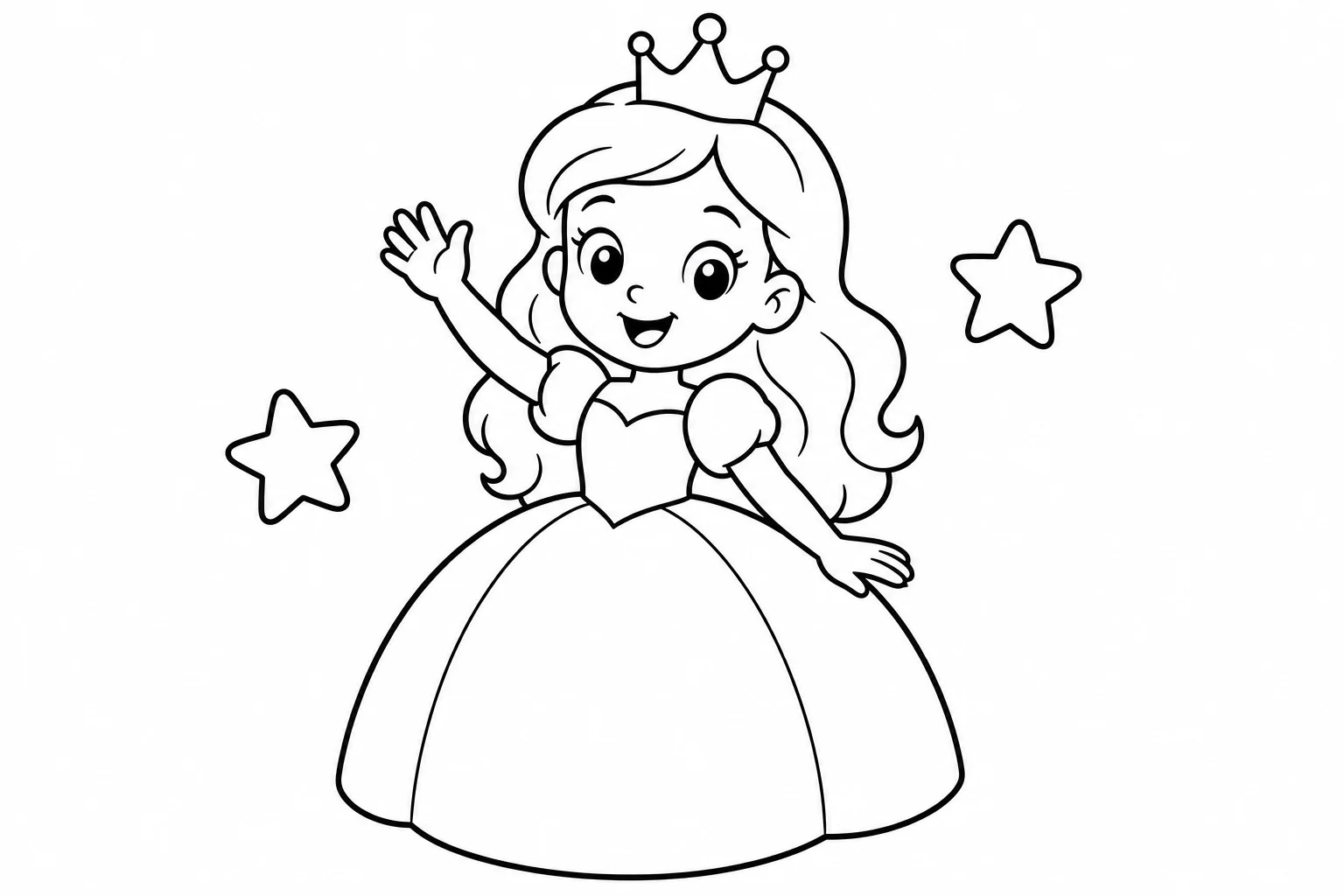 Princesses waving crown — easy princesses coloring page (ages 2–5)