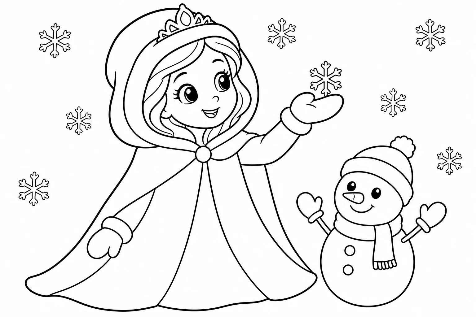 Princesses winter cloak — easy princesses coloring page (ages 2–5)