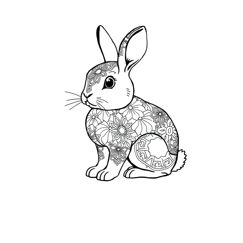 Rabbits a cute bunny sitting — detailed rabbits coloring page (ages 9+ & adults)