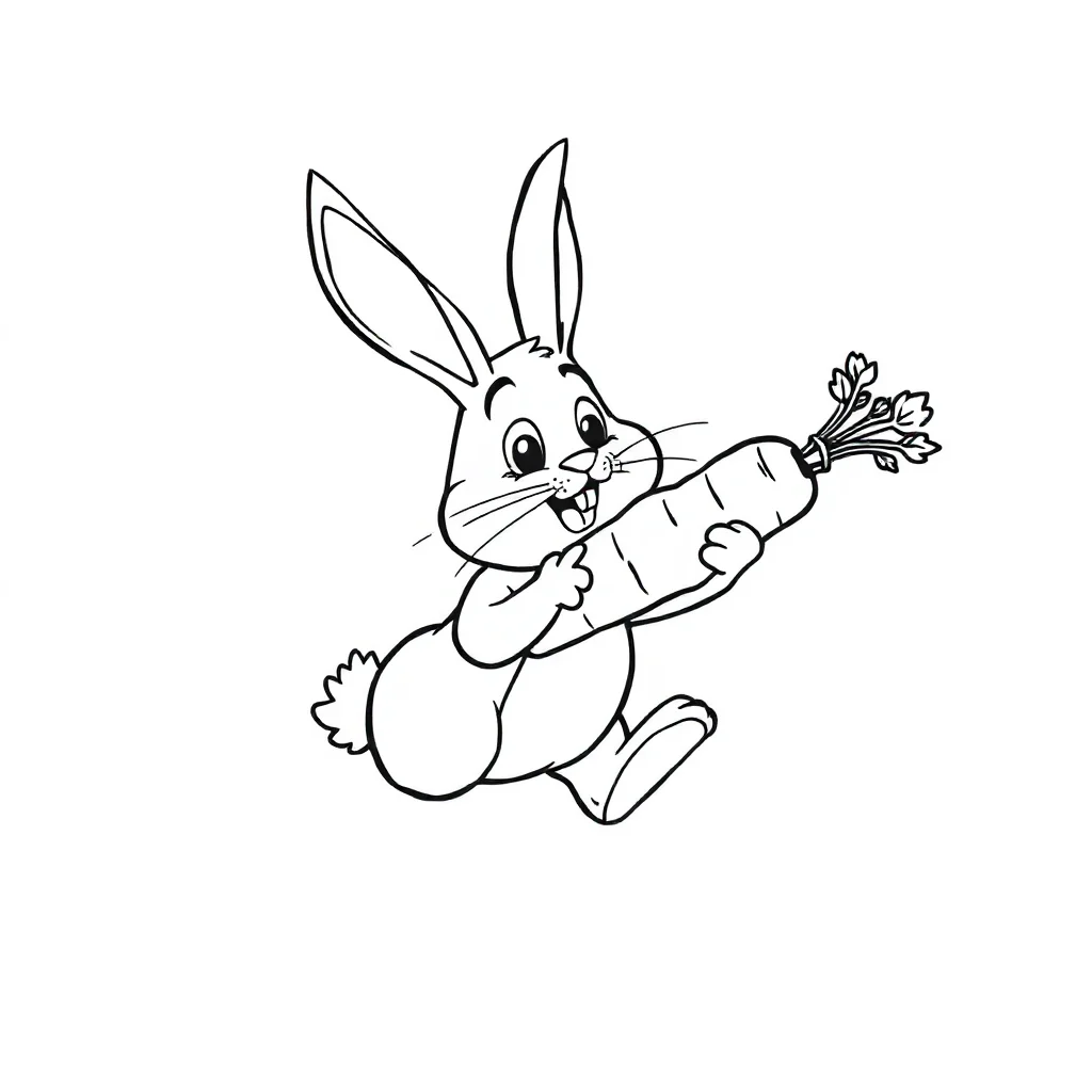 Rabbits a rabbit eating a carrot flying — easy rabbits coloring page (ages 2–5)