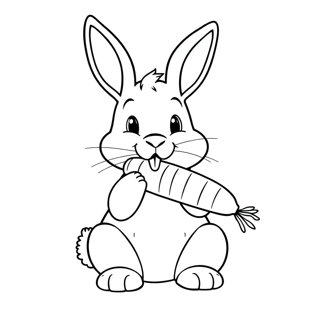 Rabbits a rabbit eating a carrot — easy rabbits coloring page (ages 2–5)