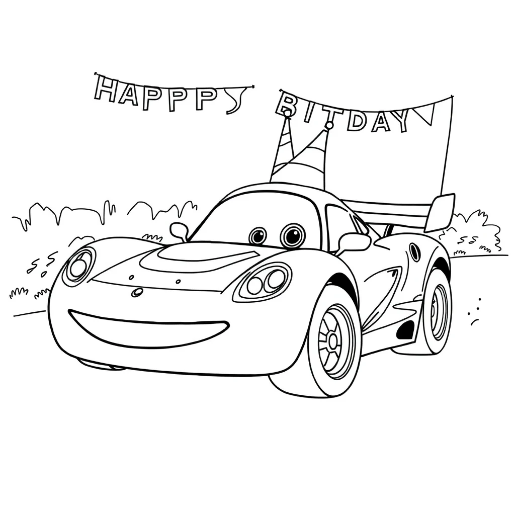 Race cars a race car celebrating a birthday — classic race cars coloring page (ages 5–10)