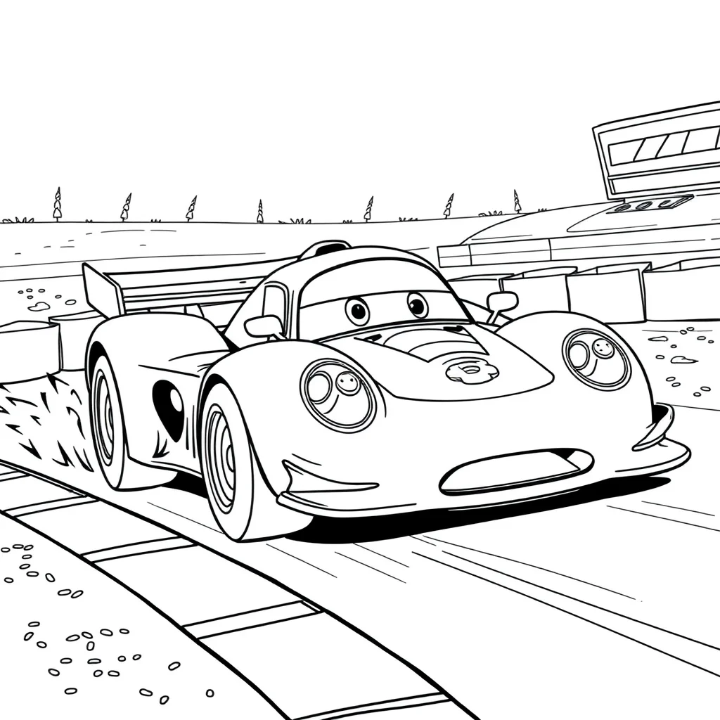 Race cars a race car on a track baking cookies — classic race cars coloring page (ages 5–10)