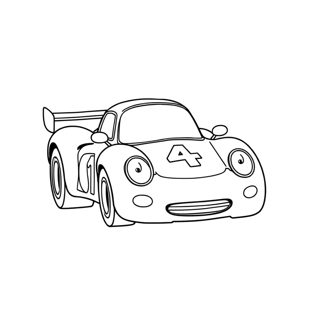 Race cars a race car with a number — easy race cars coloring page (ages 2–5)