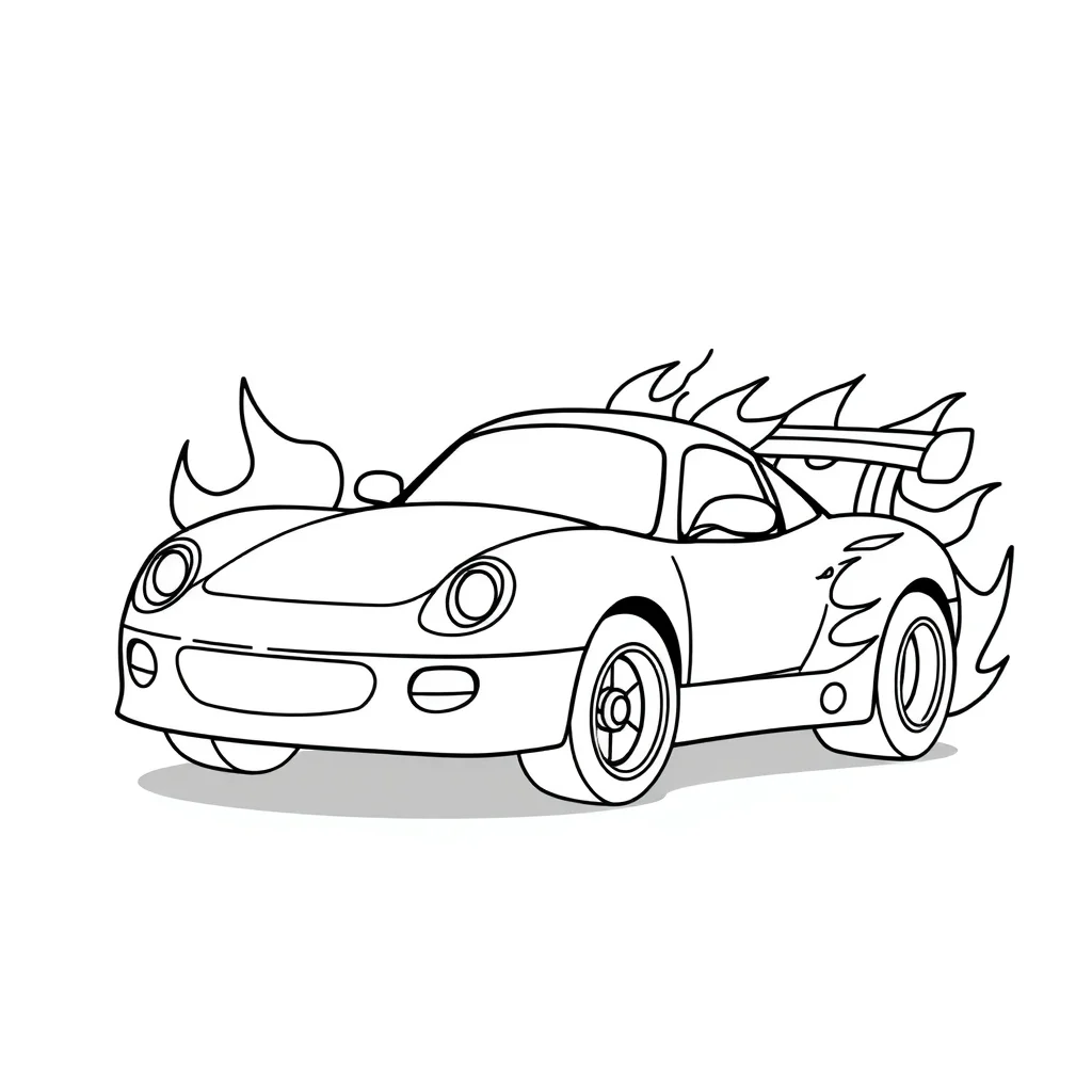 Race cars a race car with flames — easy race cars coloring page (ages 2–5)