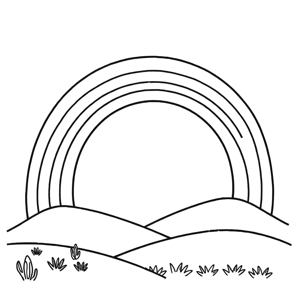 Rainbows a rainbow over hills — easy rainbows coloring page (ages 2–5)