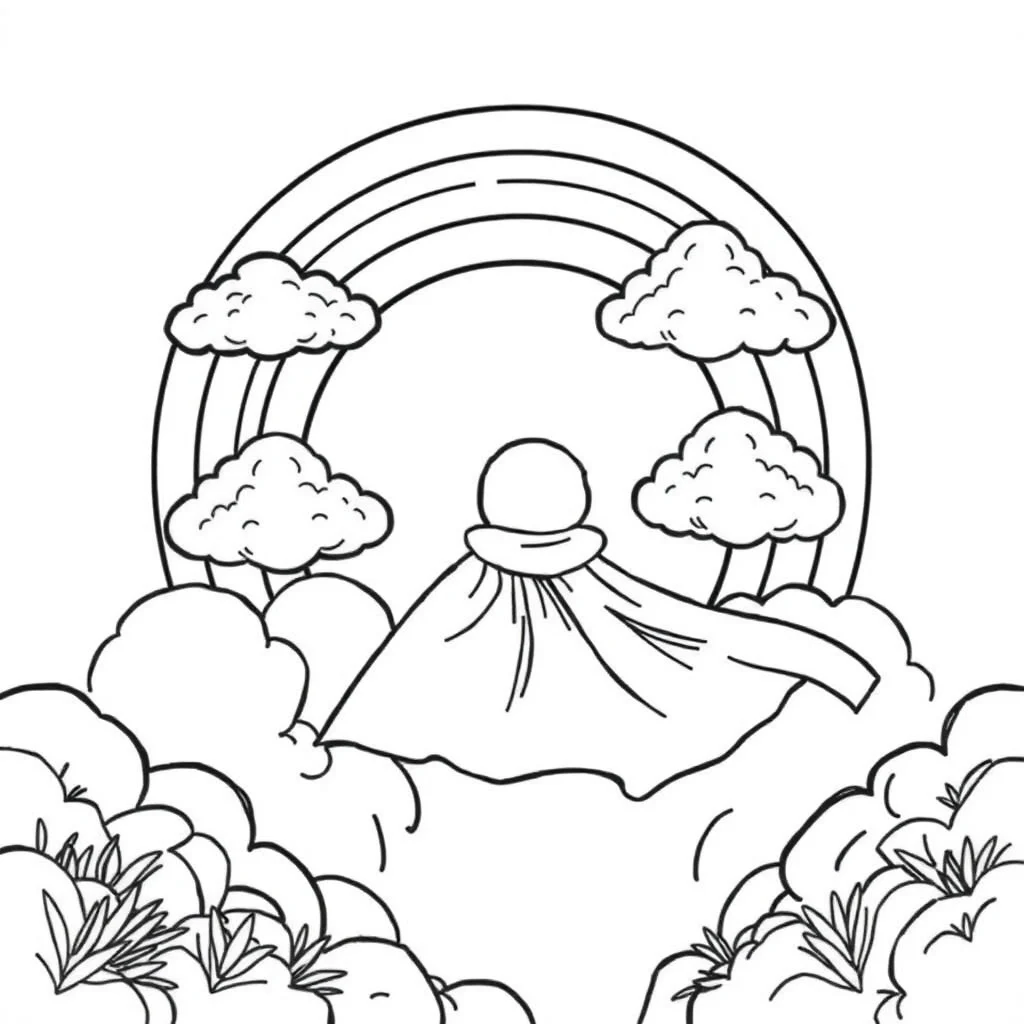 Rainbows a rainbow with clouds in a superhero cape — classic rainbows coloring page (ages 5–10)