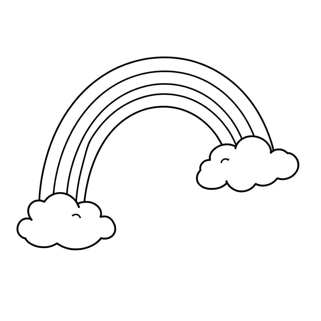 Rainbows a rainbow with clouds running — easy rainbows coloring page (ages 2–5)
