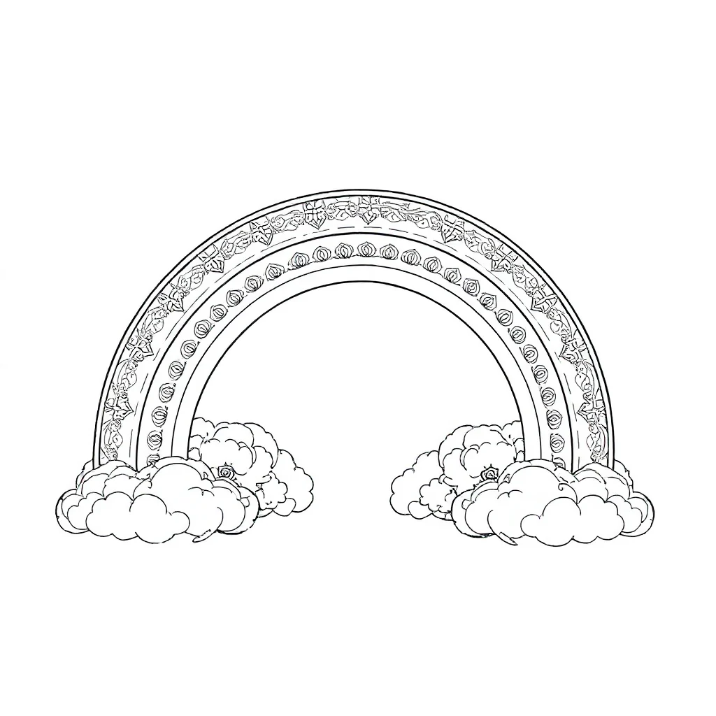 Rainbows a rainbow with clouds sitting — detailed rainbows coloring page (ages 9+ & adults)