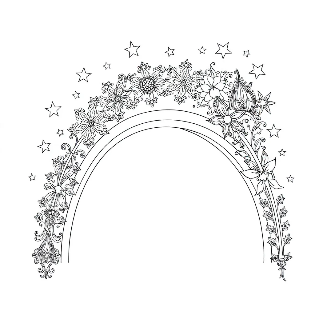 Rainbows a rainbow with stars dancing — detailed rainbows coloring page (ages 9+ & adults)