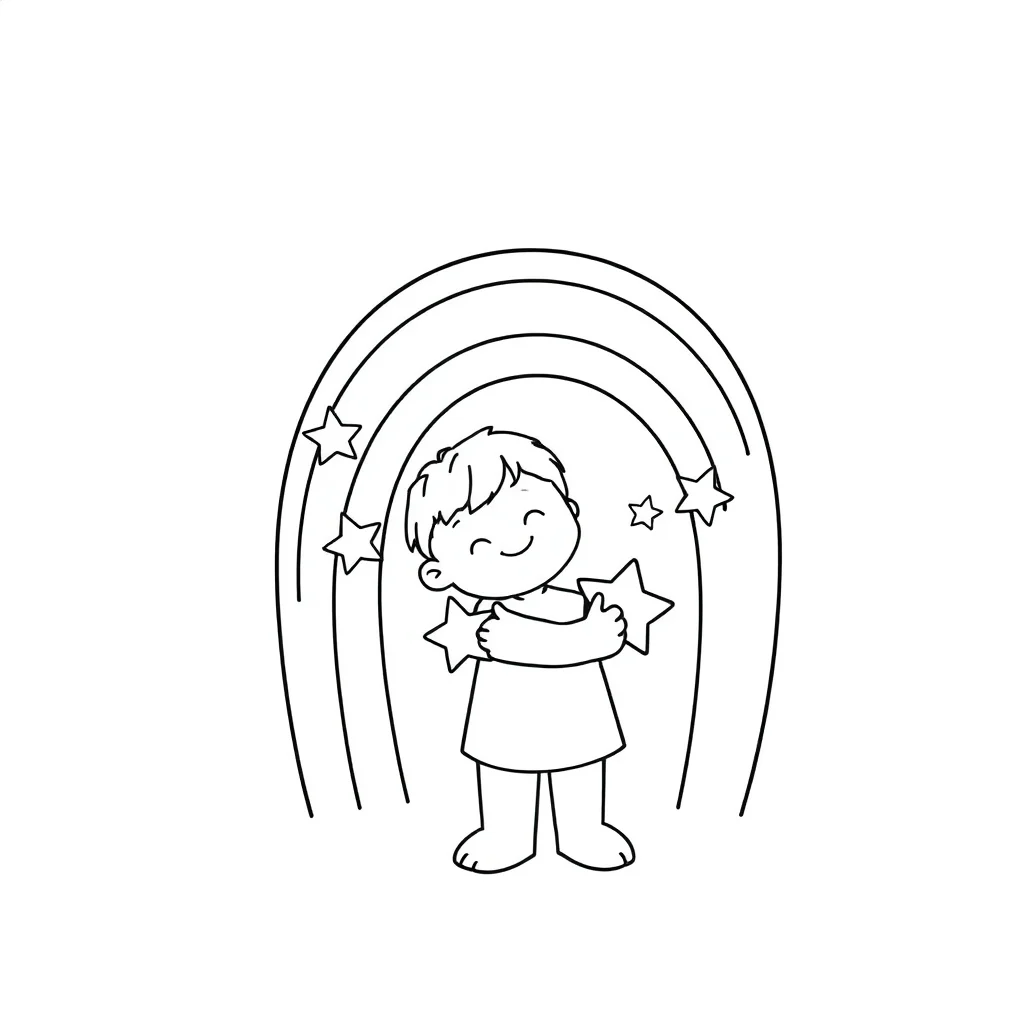 Rainbows a rainbow with stars hugging a friend — easy rainbows coloring page (ages 2–5)