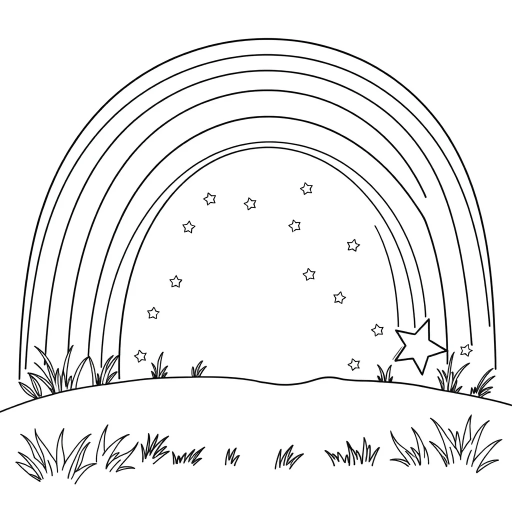 Rainbows a rainbow with stars under a rainbow — classic rainbows coloring page (ages 5–10)