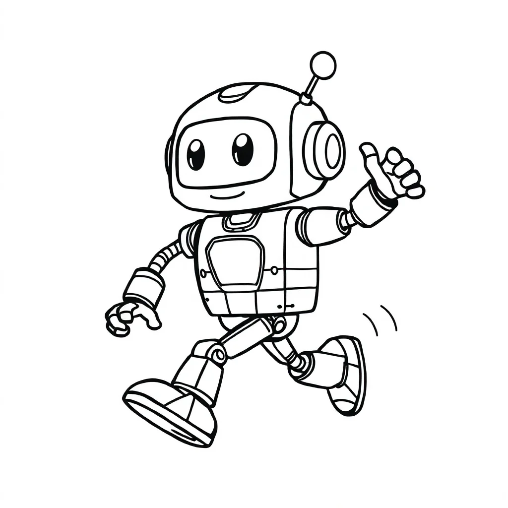 Robots a cute robot running — easy robots coloring page (ages 2–5)
