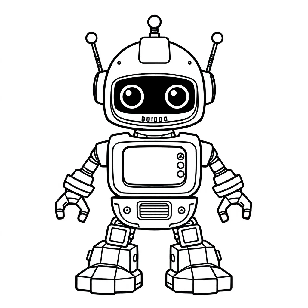 Robots a cute robot — easy robots coloring page (ages 2–5)
