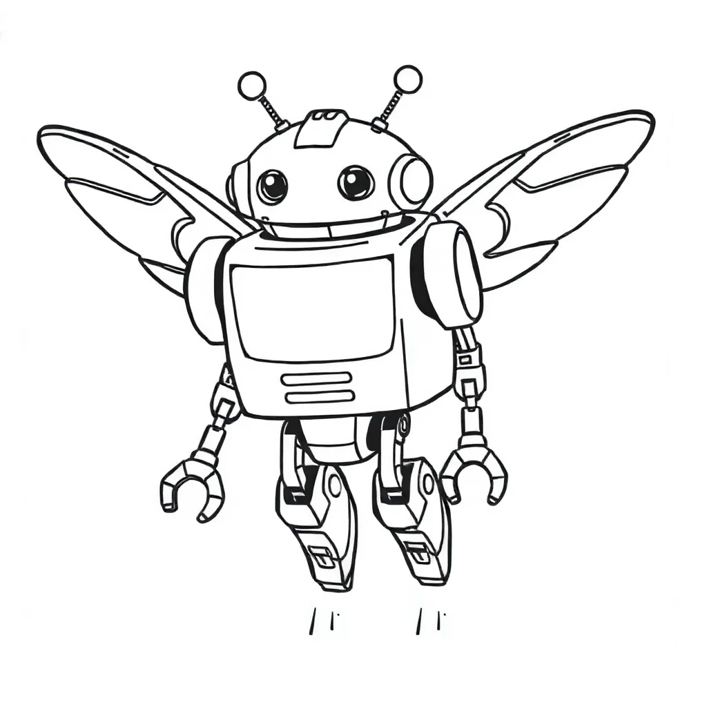 Robots a flying robot — easy robots coloring page (ages 2–5)