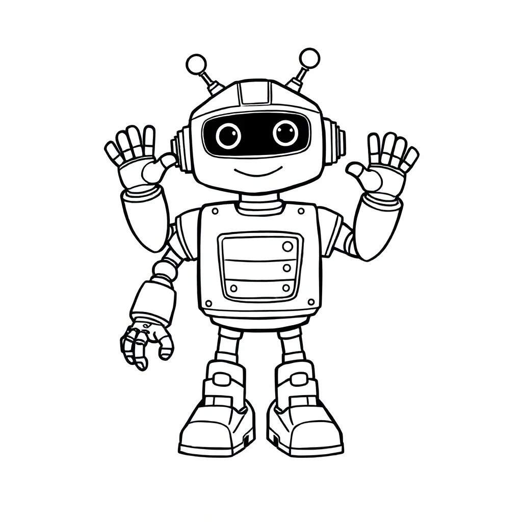 Robots a robot waving — easy robots coloring page (ages 2–5)