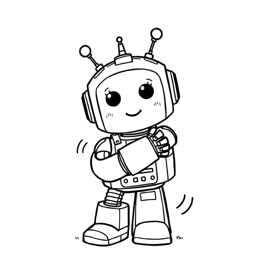 Robots a robot with antennae hugging a friend — easy robots coloring page (ages 2–5)