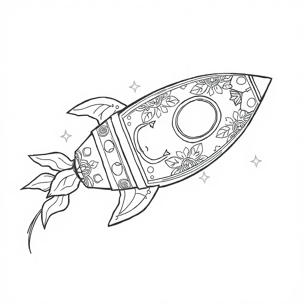 Rockets a cute rocket sleeping curled up — detailed rockets coloring page (ages 9+ & adults)