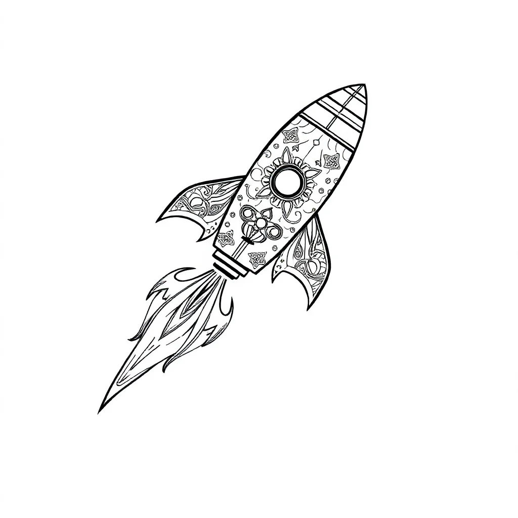 Rockets a rocket blasting off leaping mid air — detailed rockets coloring page (ages 9+ & adults)