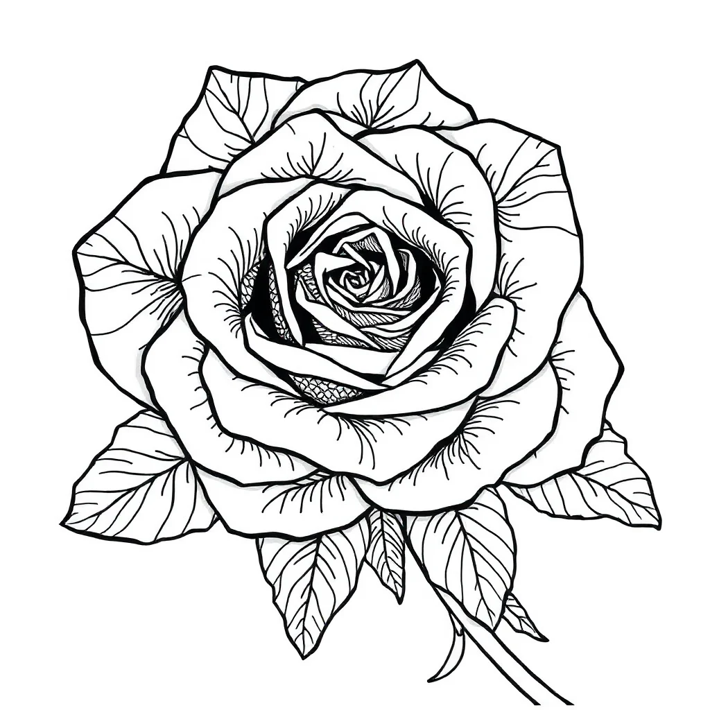 Roses a blooming rose sleeping curled up — detailed roses coloring page (ages 9+ & adults)